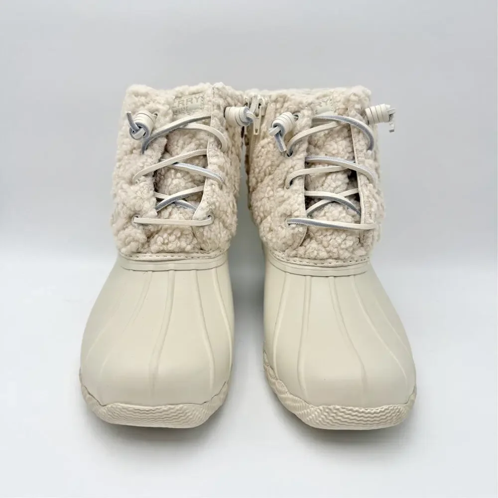 Sperry Womens Saltwater Ankle Booties US 7 EU 37.5 White Sherpa NIB